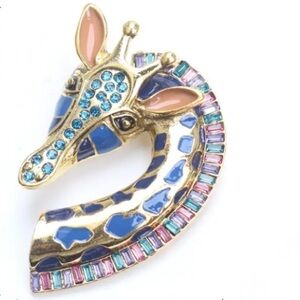 Giraffe Brooch with Blue & Purple Accents